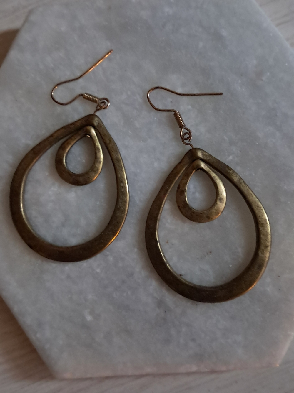 Gold Teardrop Double Hoop Dangle Earrings - Unbranded